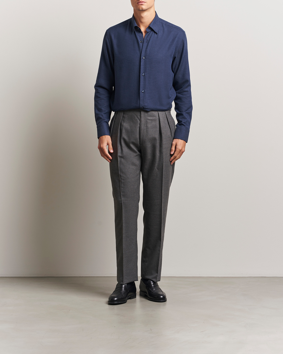Men | Shirts | Brioni | Cotton/Cashmere Flannel Shirt Navy