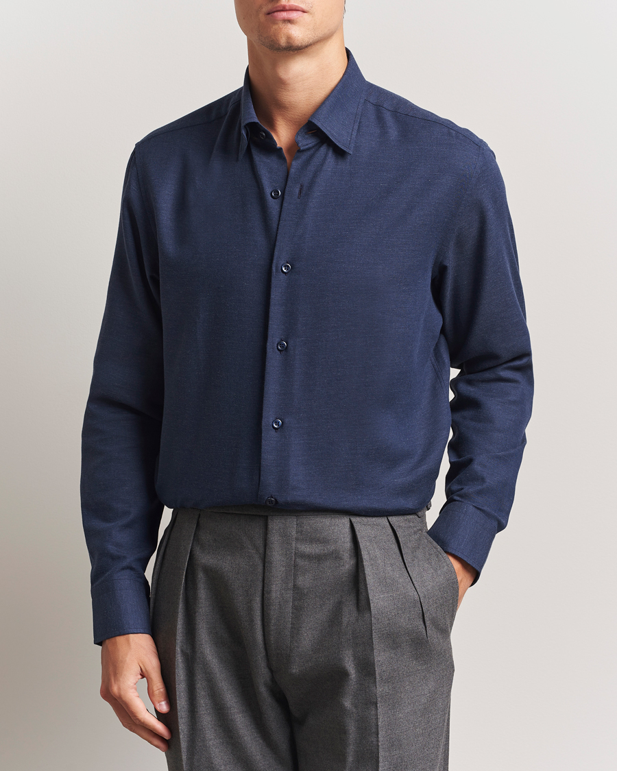 Men | Shirts | Brioni | Cotton/Cashmere Flannel Shirt Navy