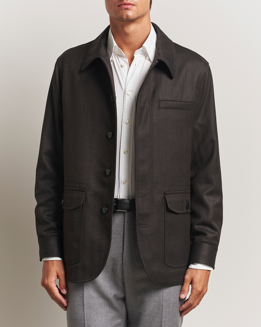 Men | Coats & Jackets | Brioni | Herringbone Hunting Jacket Dark Brown