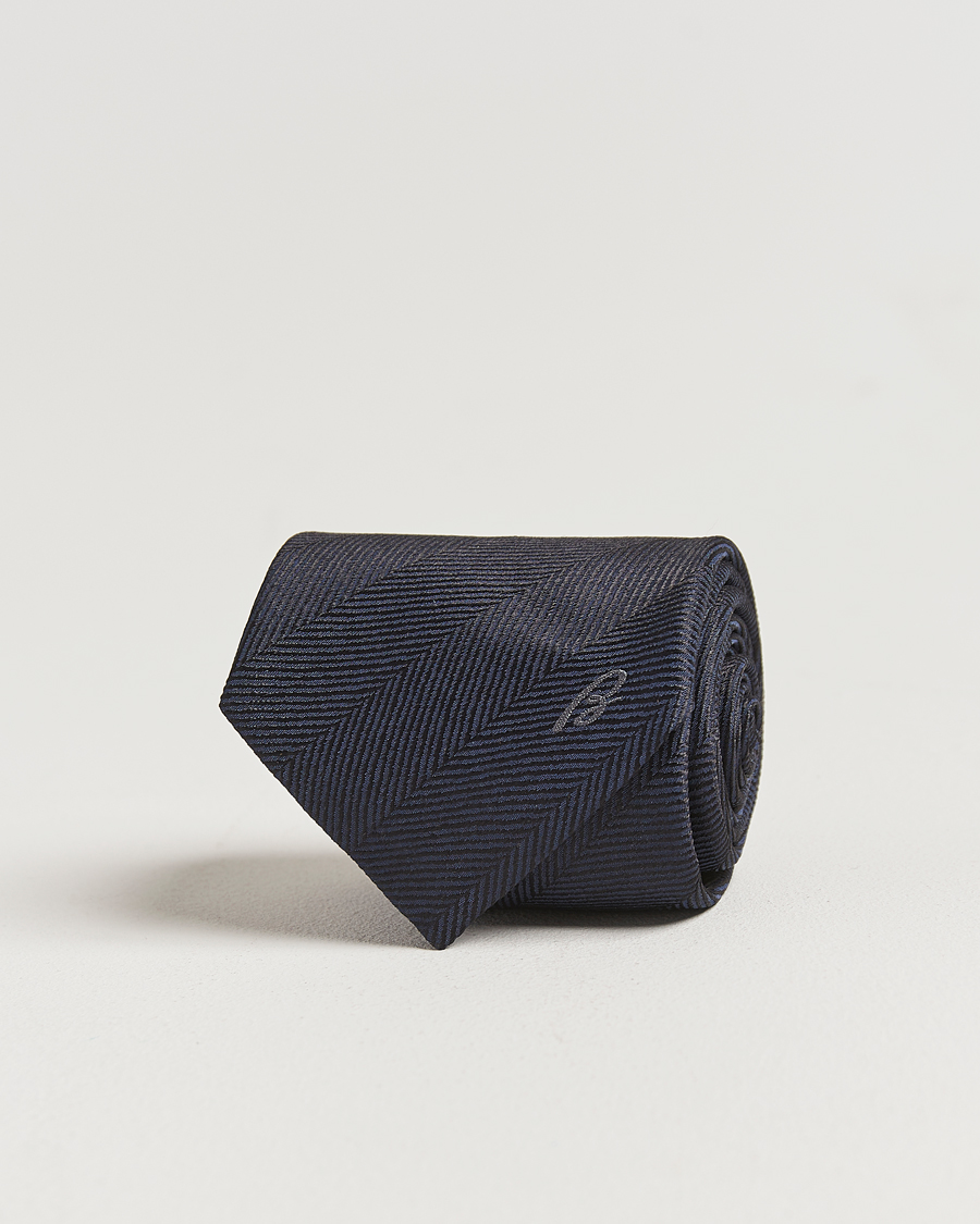 Men | Ties | Brioni | Herringbone Silk Tie Navy