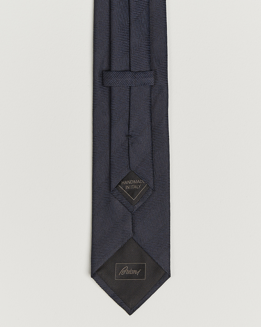 Men | Ties | Brioni | Herringbone Silk Tie Navy