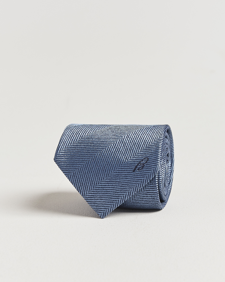 Men | Ties | Brioni | Herringbone Silk Tie Light Blue