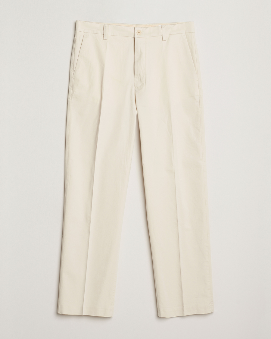 Men | Trousers | NN07 | Paw Cotton/Lyocell Pleated Trousers Ivory