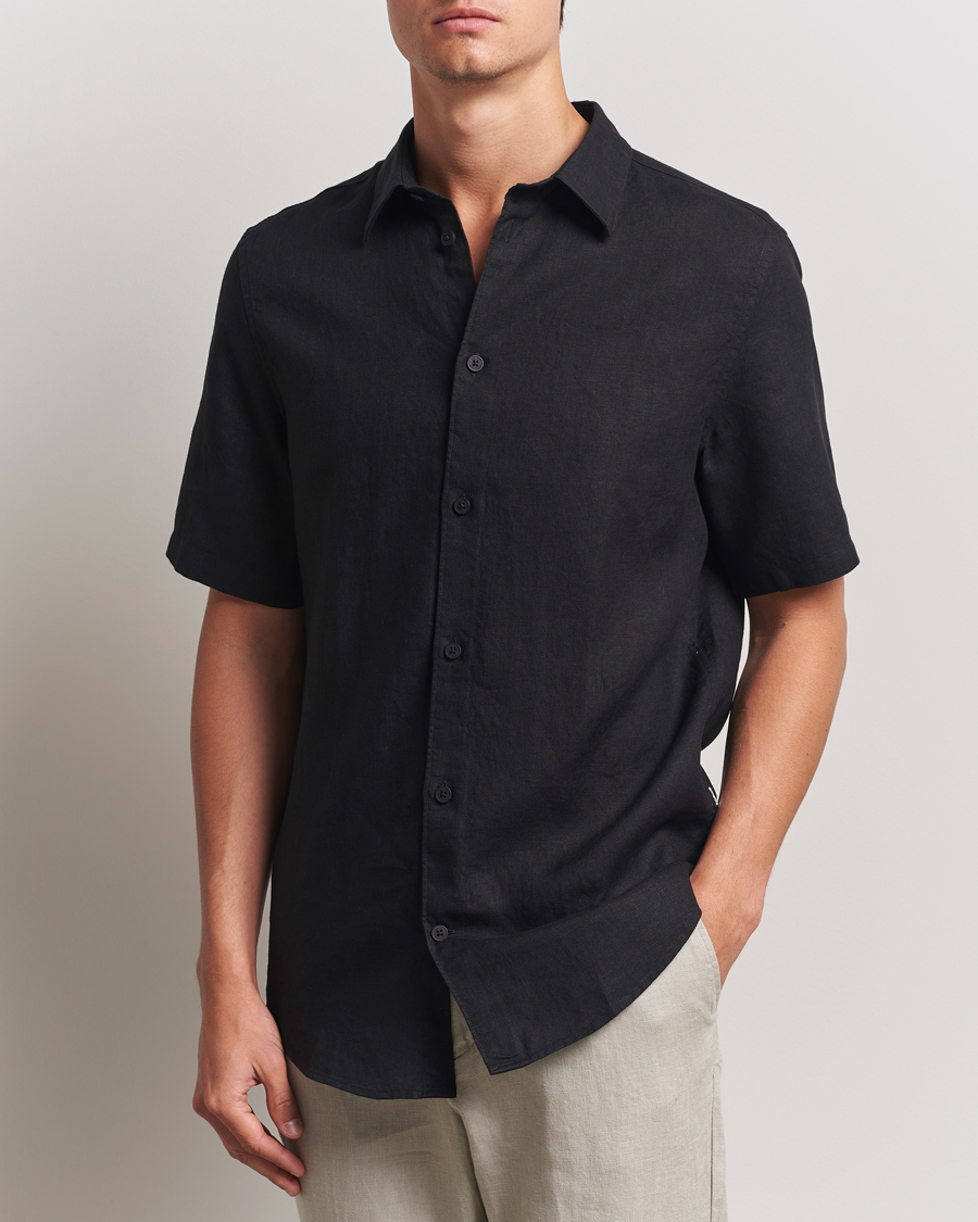 Men | Shirts | NN07 | Enzo Linen Short Sleeve Shirt Black