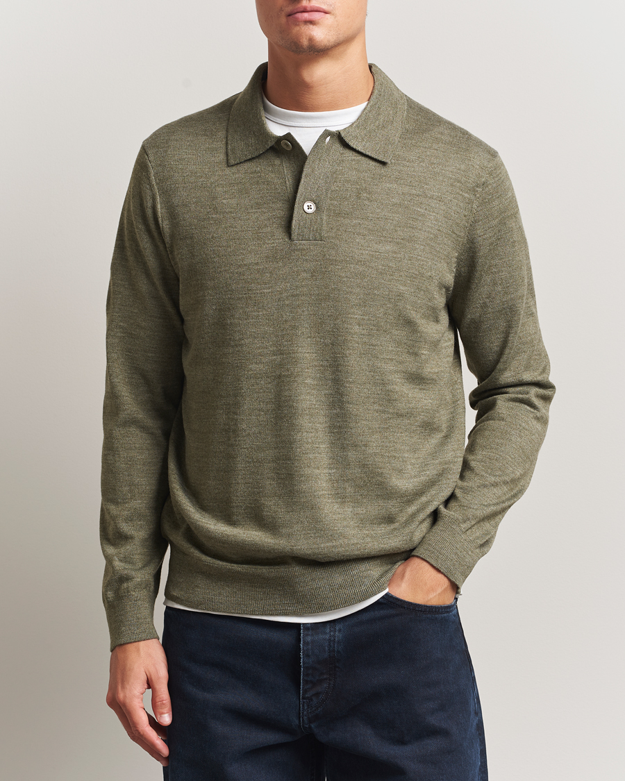 Men | Sweaters & Knitwear | NN07 | Serge Wool Knitted Polo Capers Green