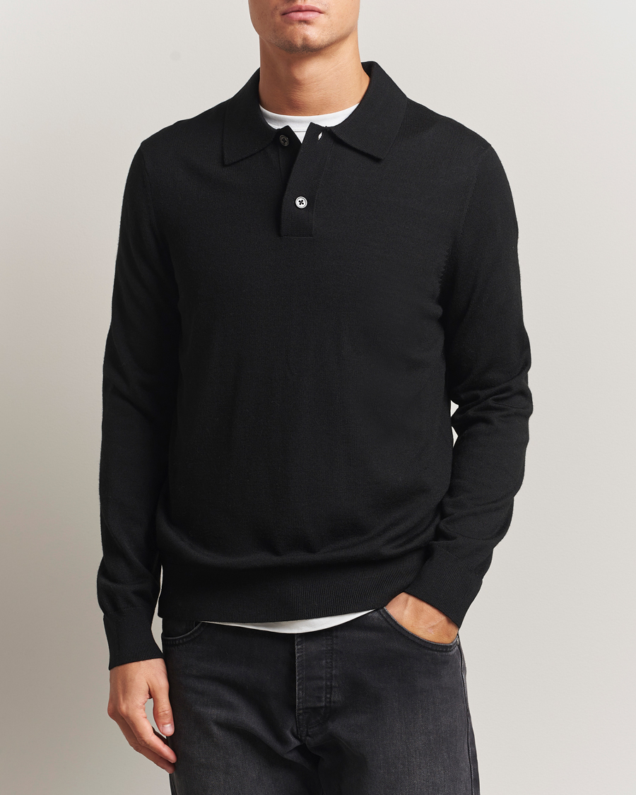 Men | Sweaters & Knitwear | NN07 | Serge Wool Knitted Polo Black
