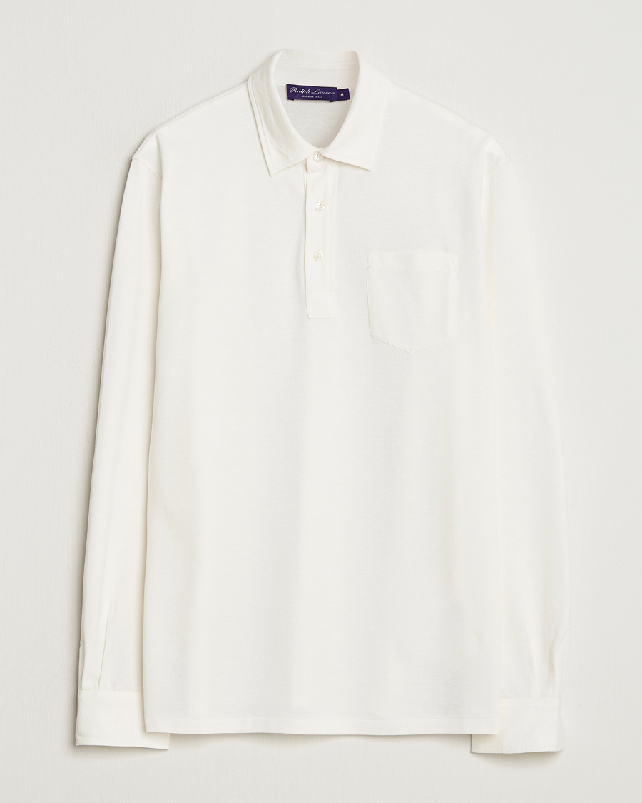 Men | Polo Shirts | Ralph Lauren Purple Label | Cotton/Cashmere Long Sleeve Polo Cream
