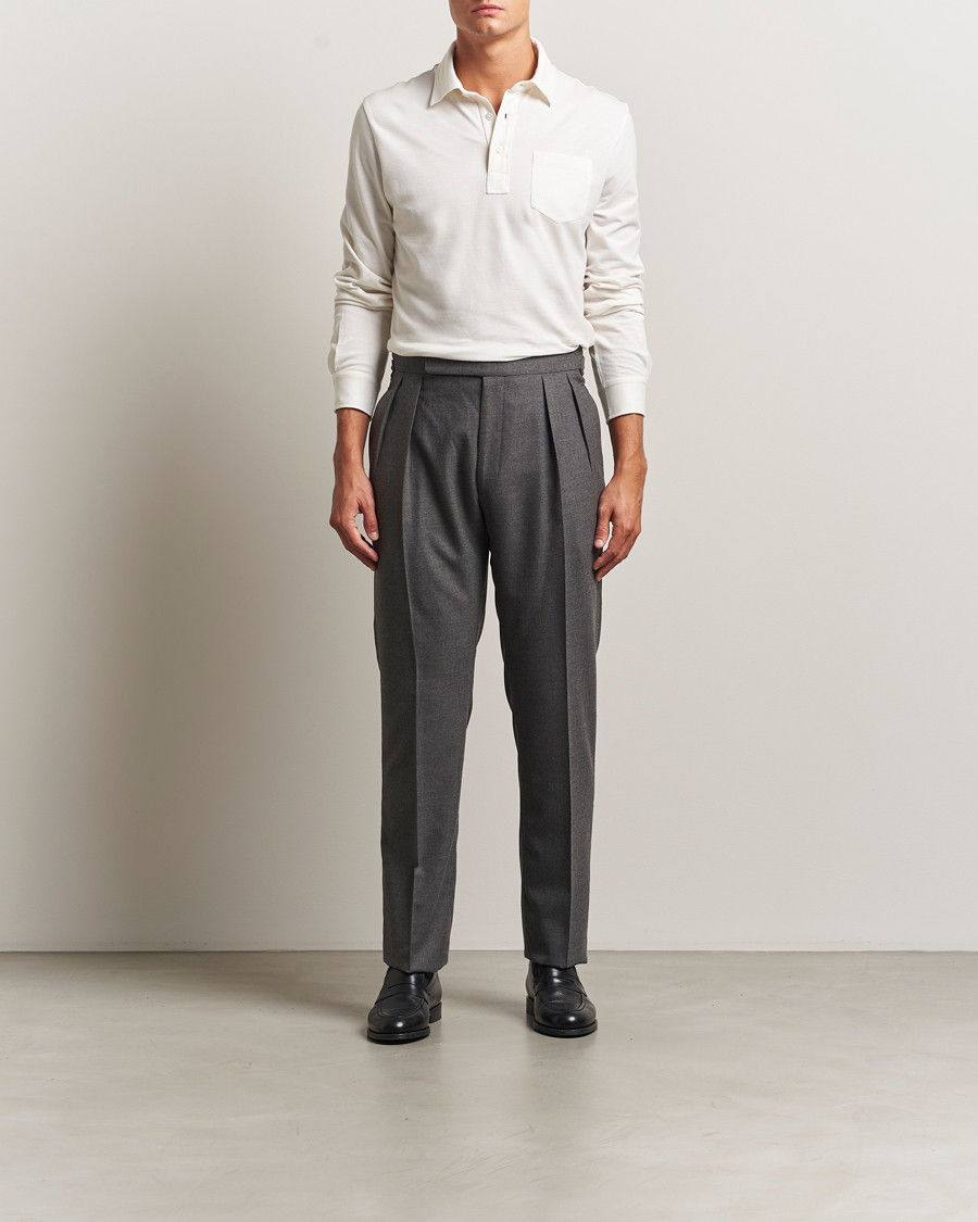Men | Polo Shirts | Ralph Lauren Purple Label | Cotton/Cashmere Long Sleeve Polo Cream