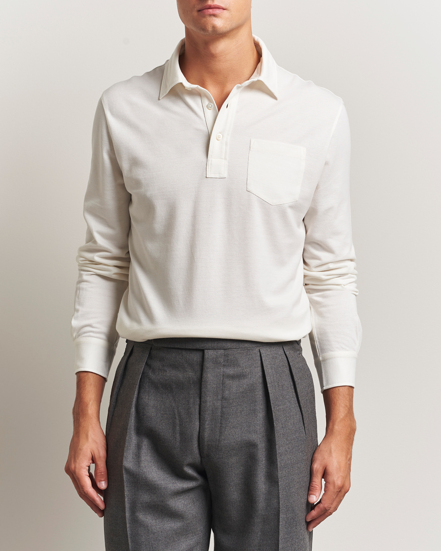 Men | Polo Shirts | Ralph Lauren Purple Label | Cotton/Cashmere Long Sleeve Polo Cream