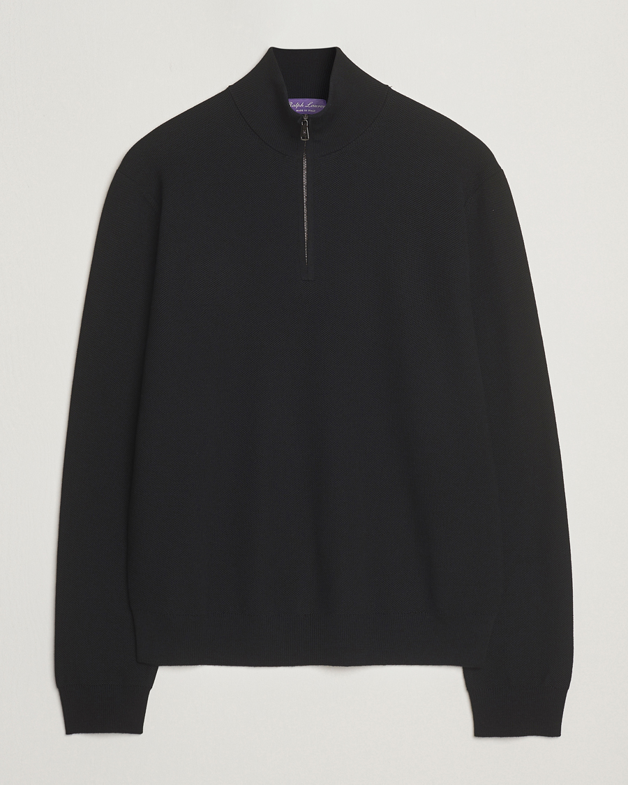 Men | Sweaters & Knitwear | Ralph Lauren Purple Label | Wool Pique Half Zip Polo Black
