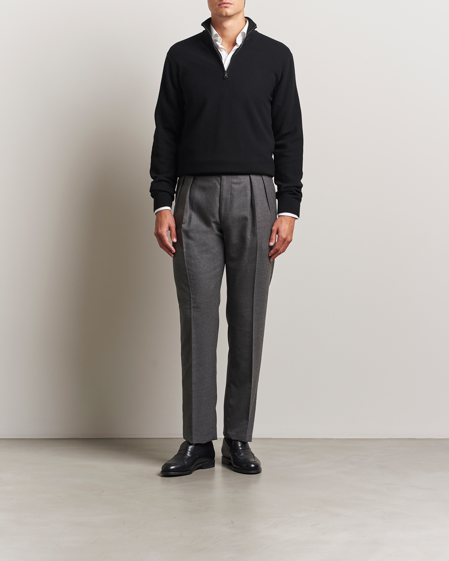 Men | Sweaters & Knitwear | Ralph Lauren Purple Label | Wool Pique Half Zip Polo Black