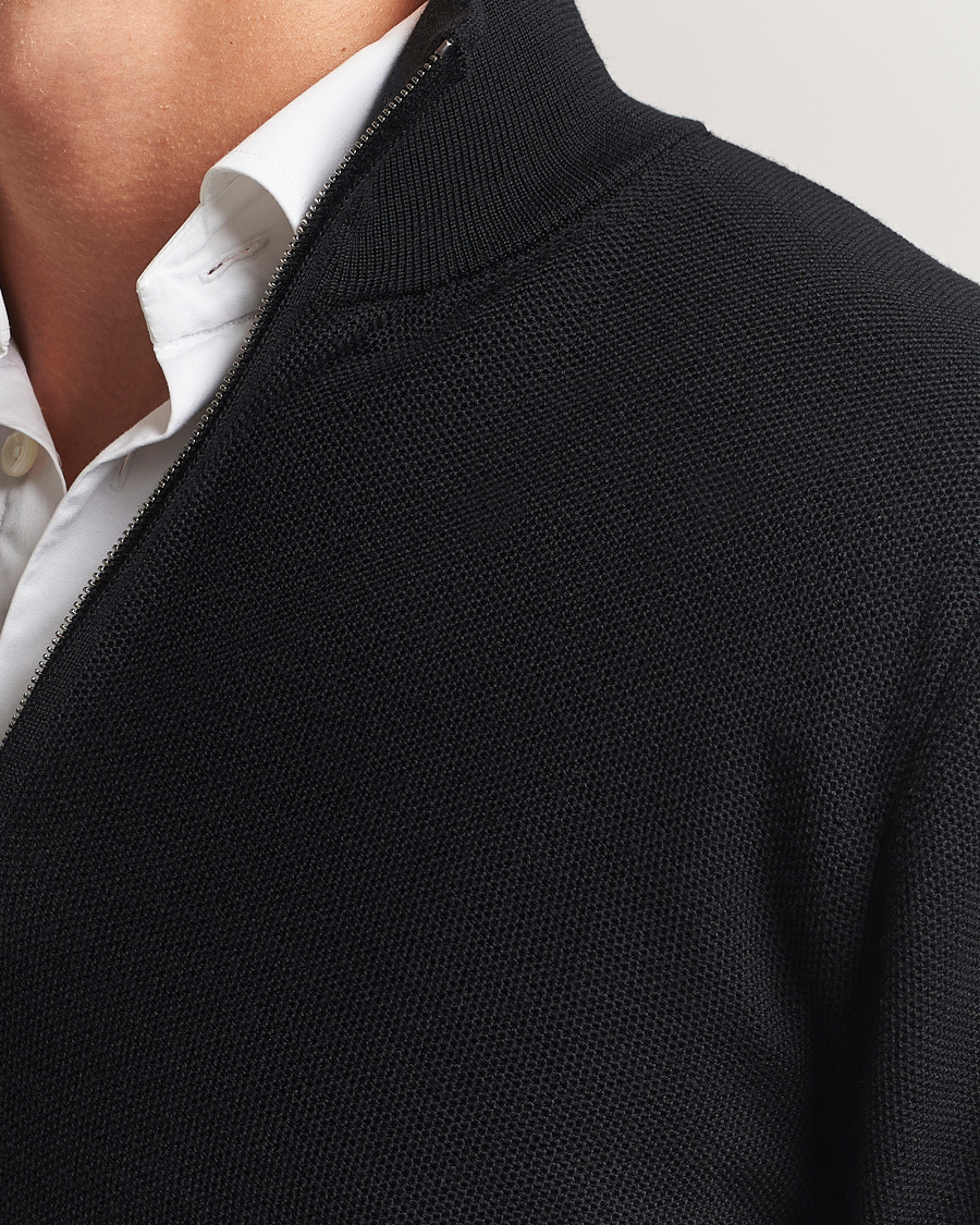 Men | Sweaters & Knitwear | Ralph Lauren Purple Label | Wool Pique Half Zip Polo Black
