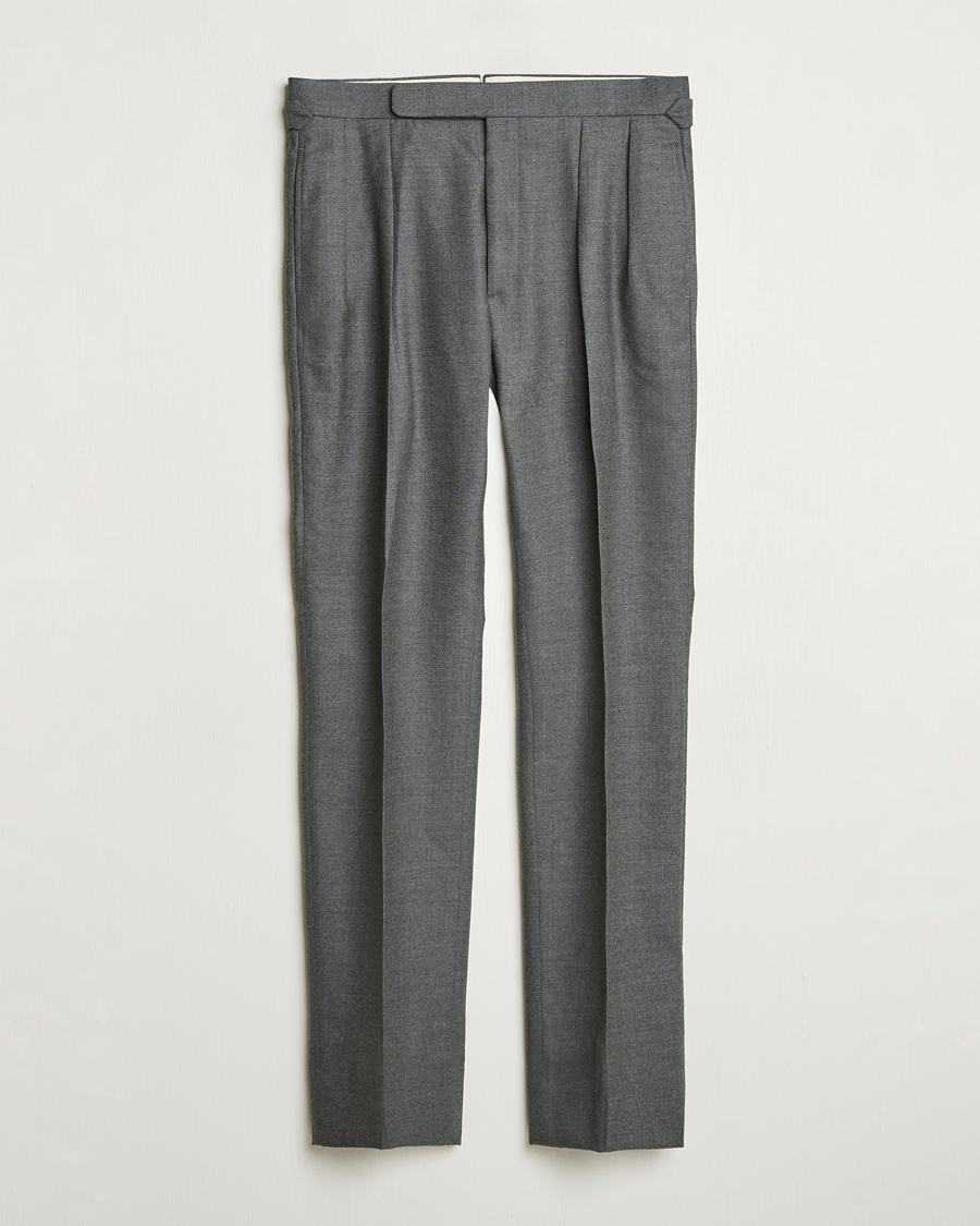 Men | Trousers | Ralph Lauren Purple Label | Worsted Flannel Trousers Light Grey