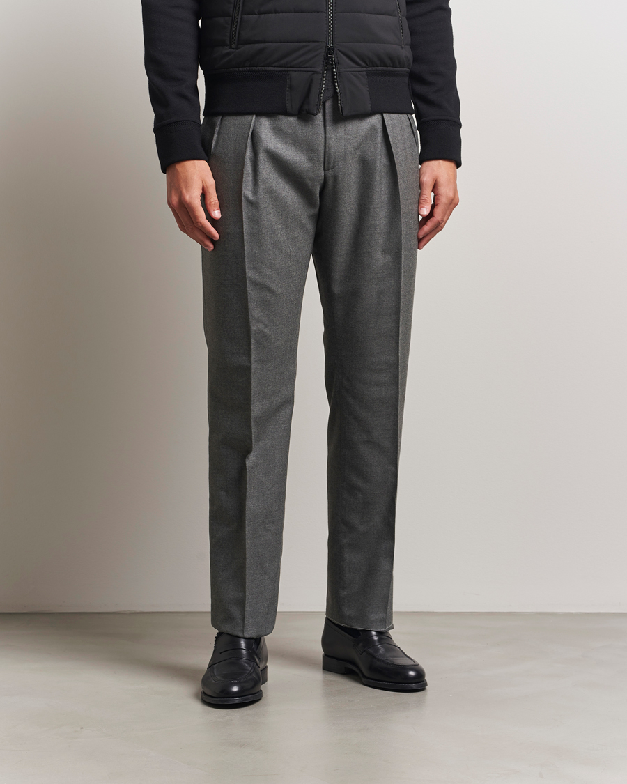 Men | Trousers | Ralph Lauren Purple Label | Worsted Flannel Trousers Light Grey