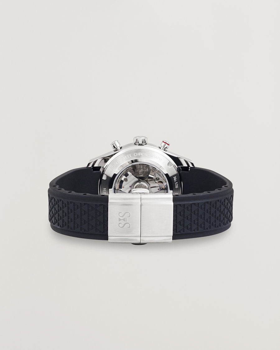 Men | Sjöö Sandström Royal Steel Chronograph 40mm Black Rubber White Dial | Sjöö Sandström | Royal Steel Chronograph 40mm Black Rubber White Dial