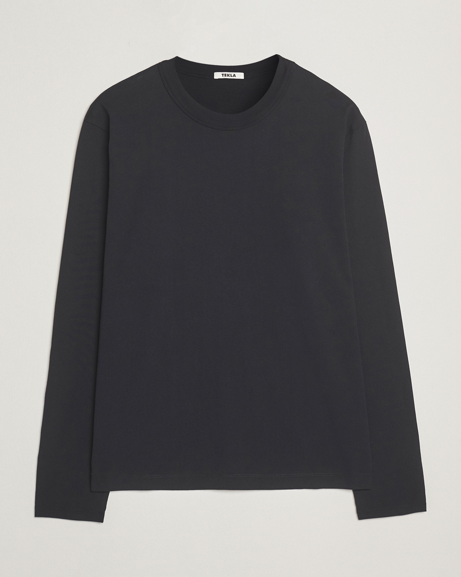 Men | T-Shirts | Tekla | Organic Cotton Long Sleeve T-Shirt Black