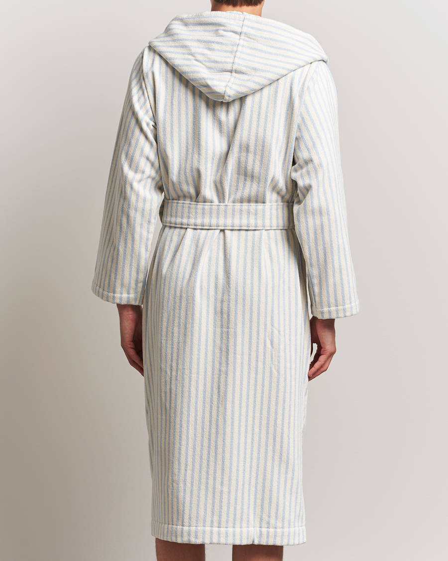 Men | Pyjamas & Robes | Tekla | Organic Terry Hooded Bathrobe Soft Blue Stripes