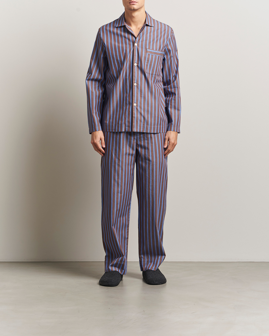 Tekla Poplin Pyjama Shirt Chestnut Stripes at CareOfCarl.com