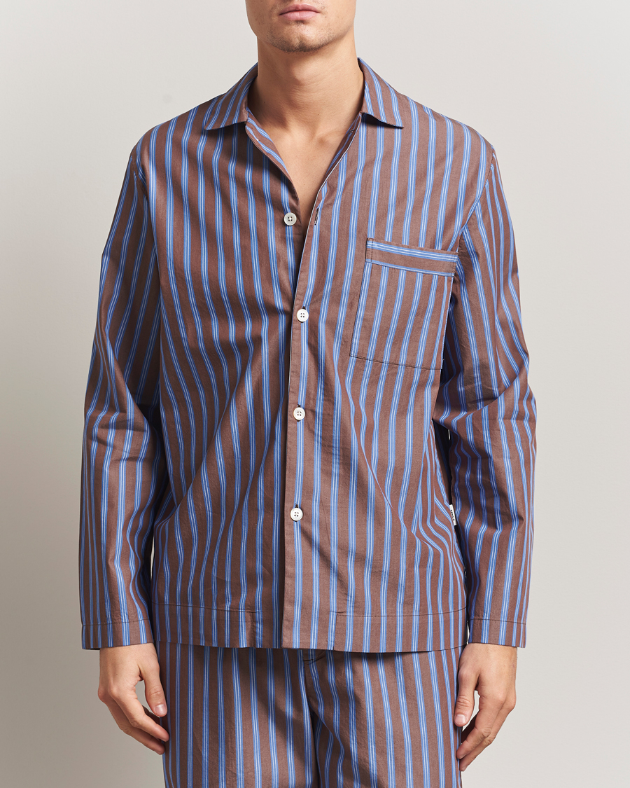 Men | Pyjamas & Robes | Tekla | Poplin Pyjama Shirt Chestnut Stripes