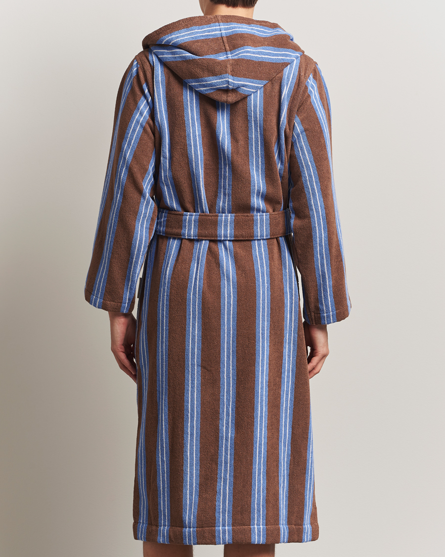 Men | Pyjamas & Robes | Tekla | Organic Terry Hooded Bathrobe Chestnut Stripes