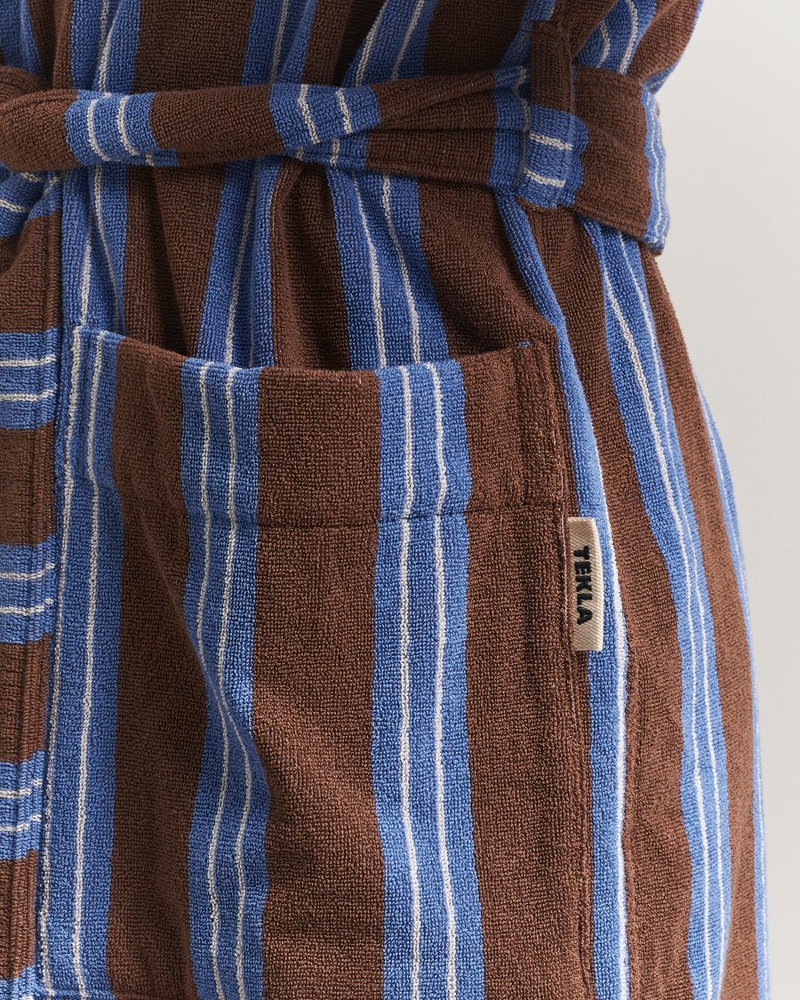 Men | Pyjamas & Robes | Tekla | Organic Terry Hooded Bathrobe Chestnut Stripes