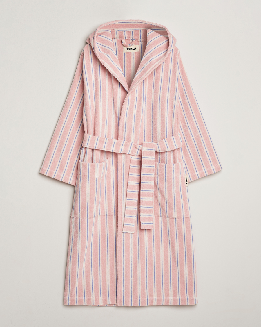 Men | Pyjamas & Robes | Tekla | Organic Terry Hooded Bathrobe Candy Stripes