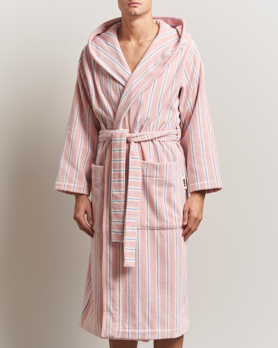 Men | Pyjamas & Robes | Tekla | Organic Terry Hooded Bathrobe Candy Stripes