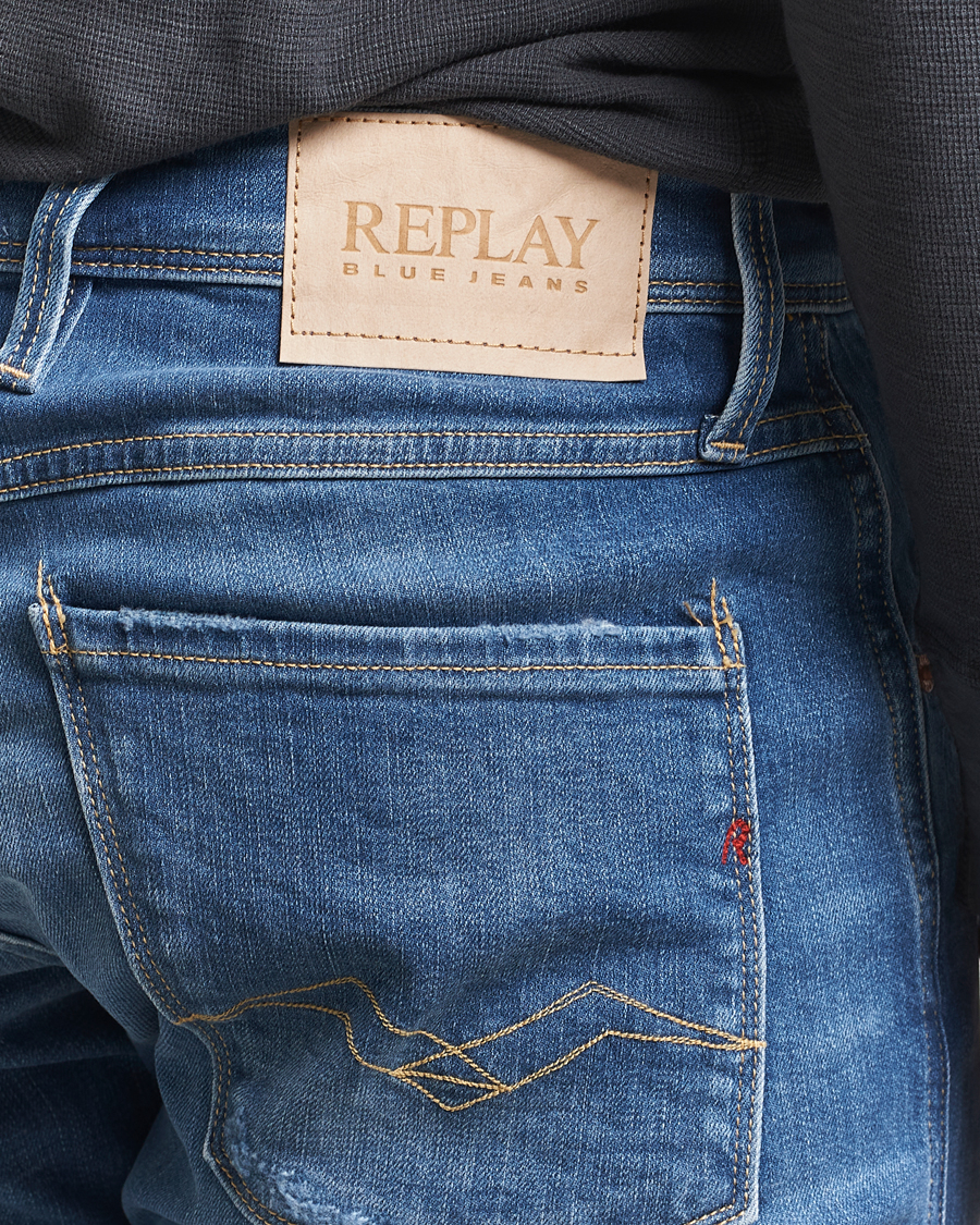 Men | Jeans | Replay | Anbass Distressed Super Stretch Bio Jeans Medium Blue