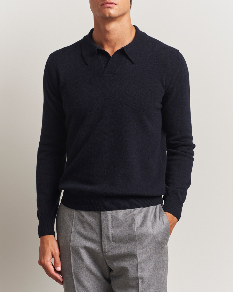 Men | Sweaters & Knitwear | Altea | Knitted Long Sleeve Polo Navy