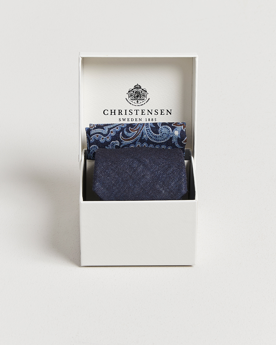 Men | Ties | Amanda Christensen | Box Set Wool 8 cm Tie And Pocket Square Navy