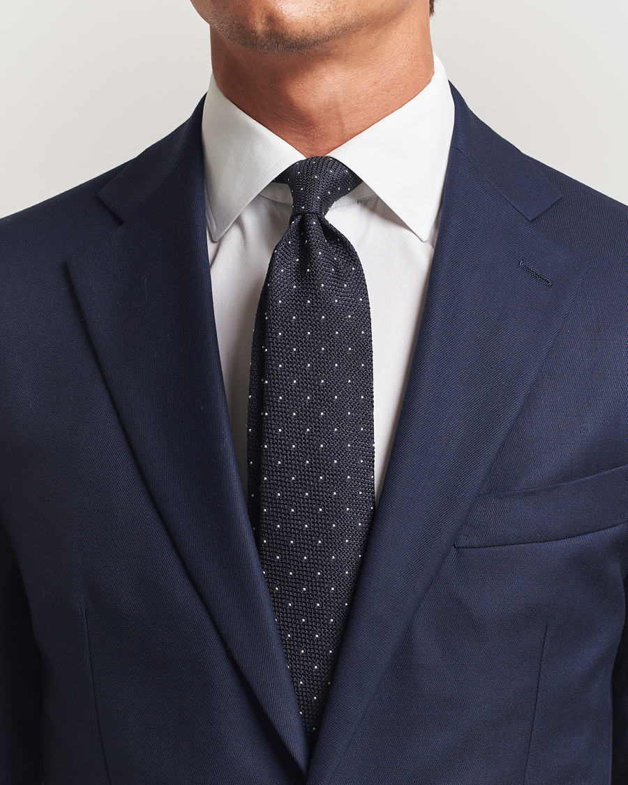 Men | Ties | Amanda Christensen | Silk Grenadine Dot 8cm Tie Navy