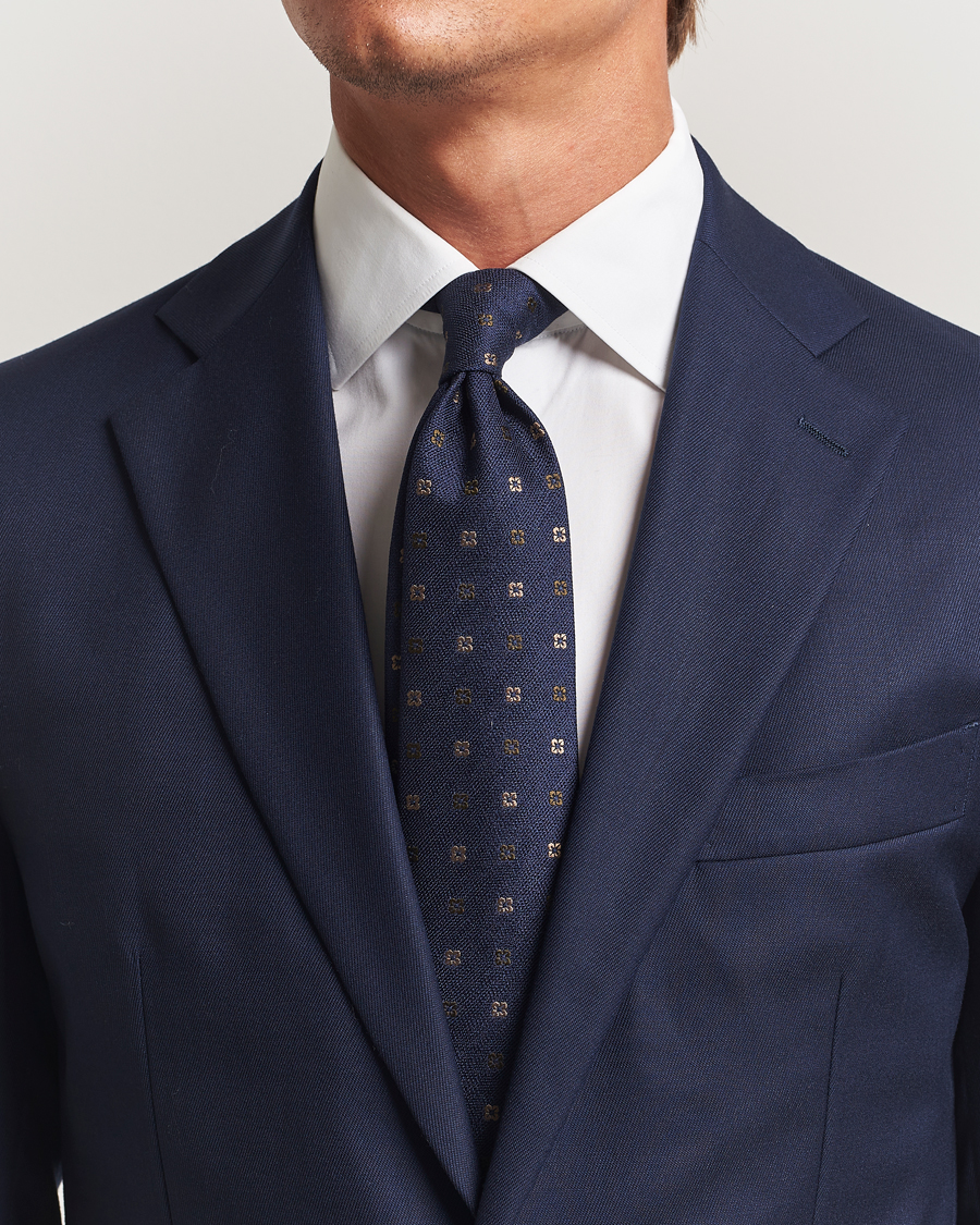 Men | Ties | Amanda Christensen | Silk Bouclé Flower 8cm Tie Navy