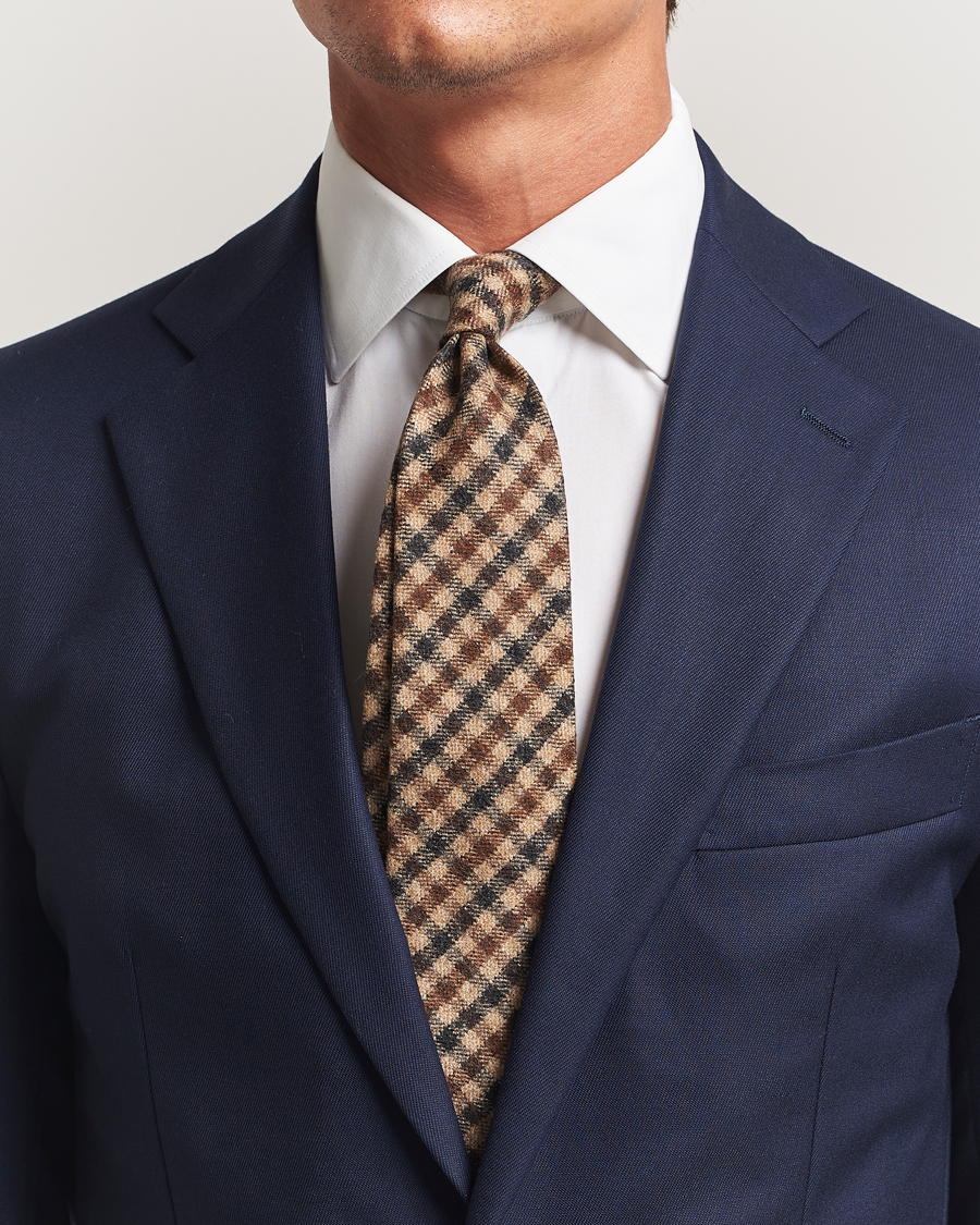 Men | Ties | Amanda Christensen | Wool Checked 8cm Tie Beige Multi