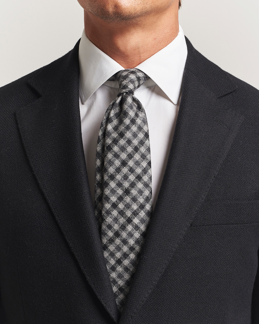 Men | Ties | Amanda Christensen | Wool Checked 8cm Tie Grey Multi