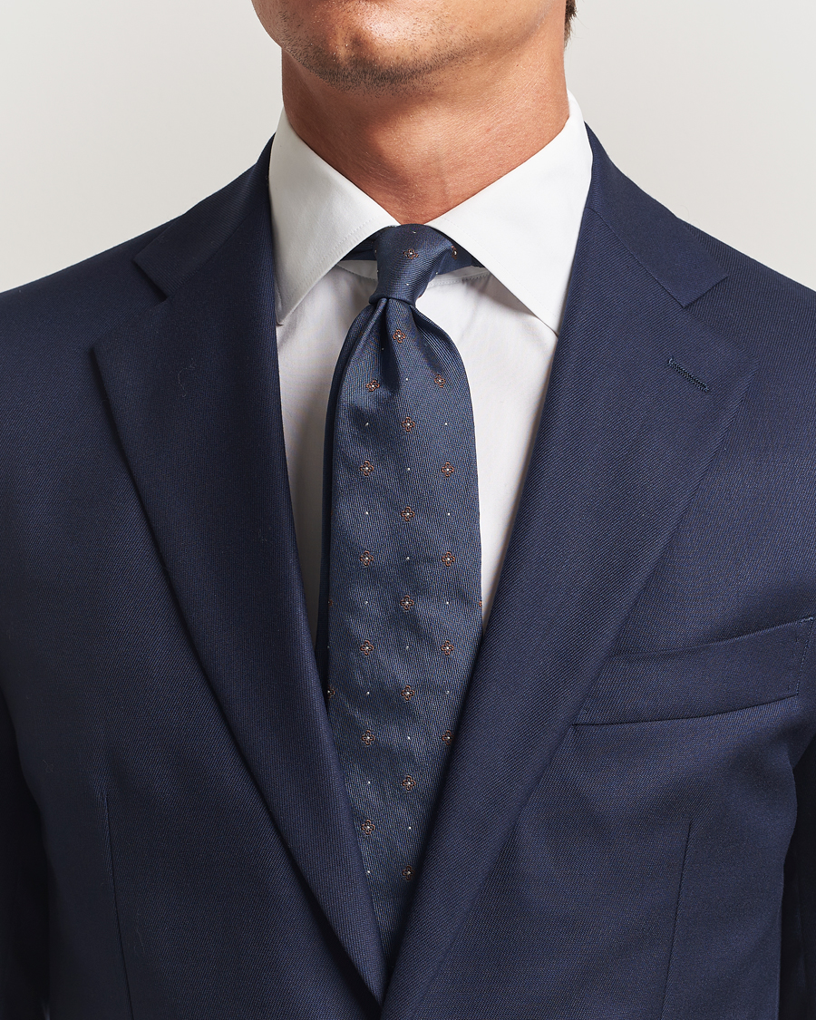 Men | Ties | Amanda Christensen | Cotton/Silk Printed Flower 8cm Tie Navy