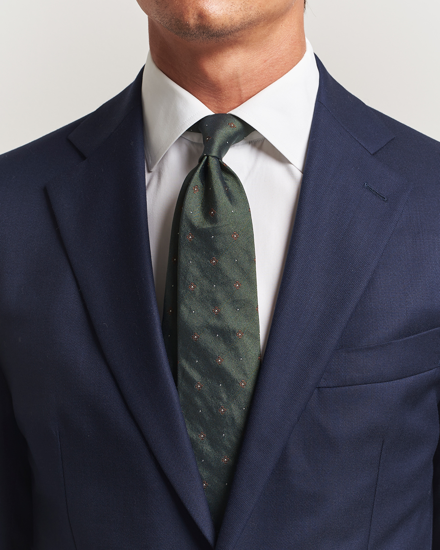 Men | Ties | Amanda Christensen | Cotton/Silk Printed Flower 8cm Tie Green