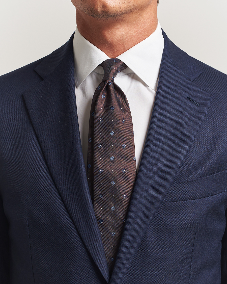 Men | Ties | Amanda Christensen | Cotton/Silk Printed Flower 8cm Tie Brown