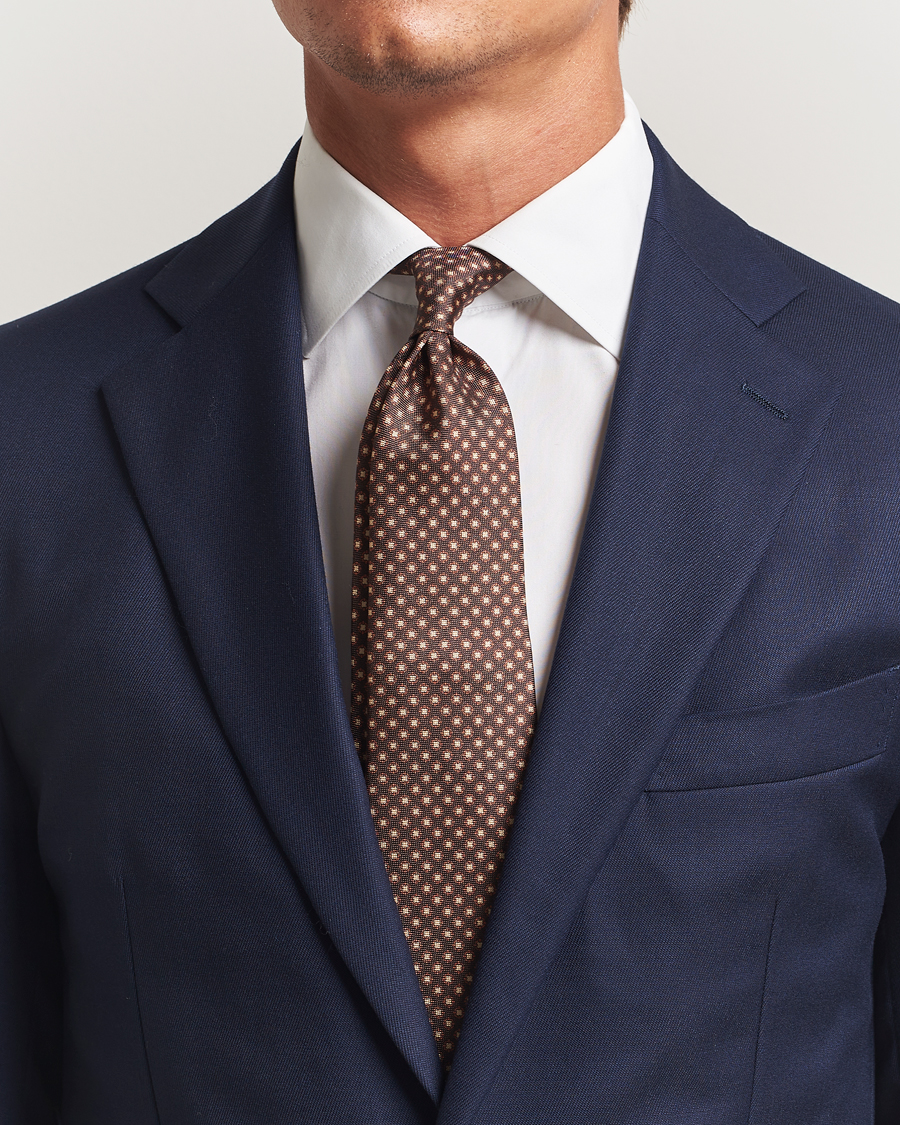 Men | Ties | Amanda Christensen | Silk Oxford Printed Medallion 8cm Tie Brown