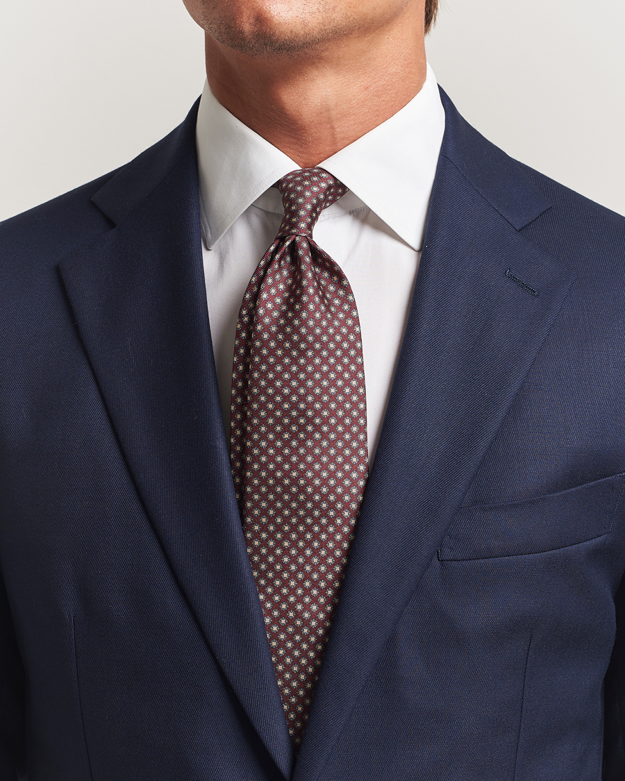Men | Ties | Amanda Christensen | Silk Oxford Printed Medallion 8cm Tie Wine