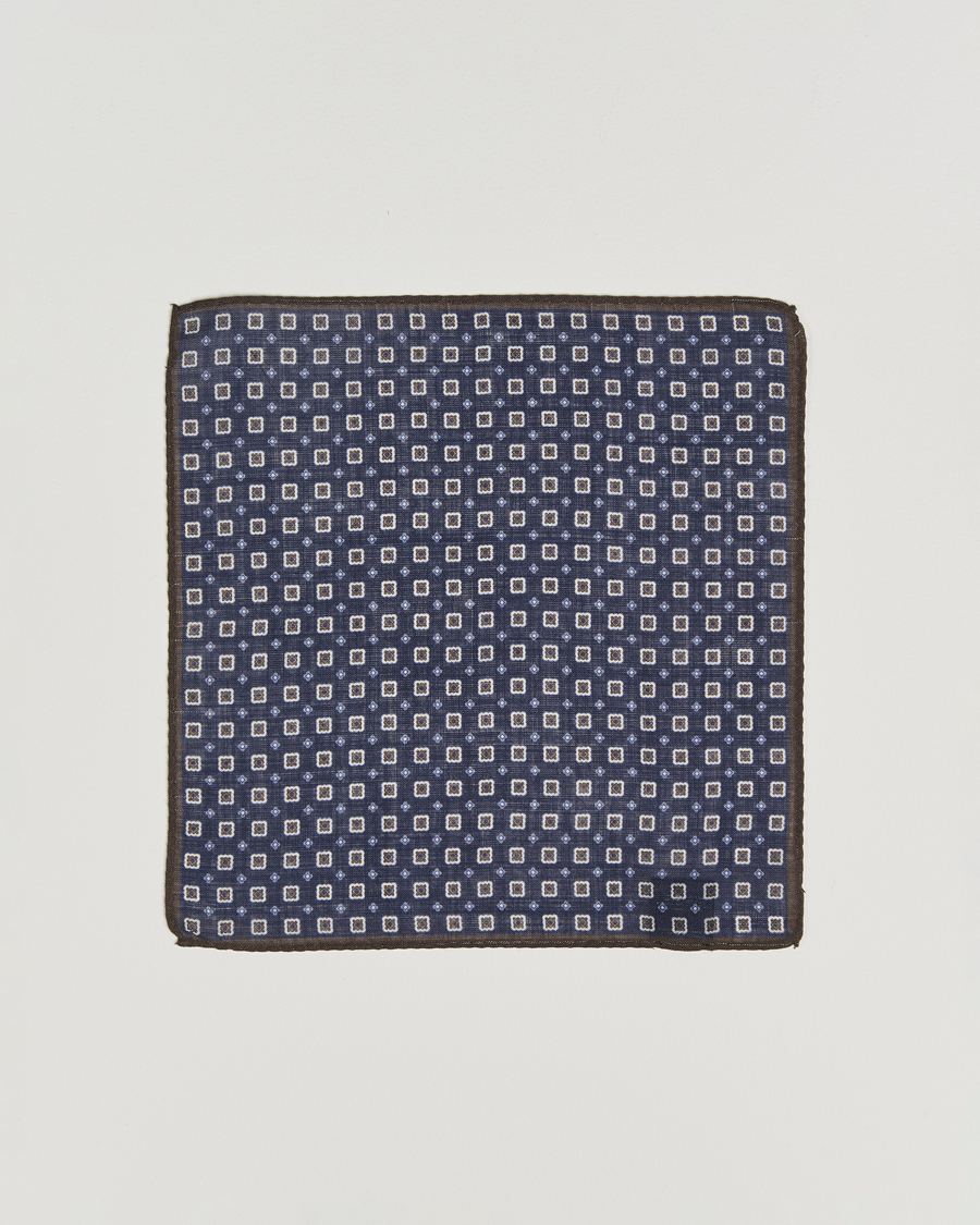 Men | Pocket Squares | Amanda Christensen | Wool Printed Flower Pocket Square Navy
