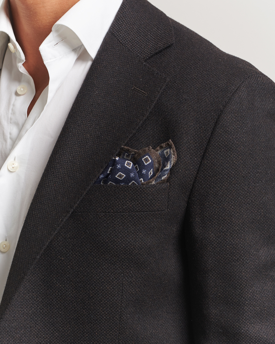 Men | Pocket Squares | Amanda Christensen | Wool Printed Flower Pocket Square Navy