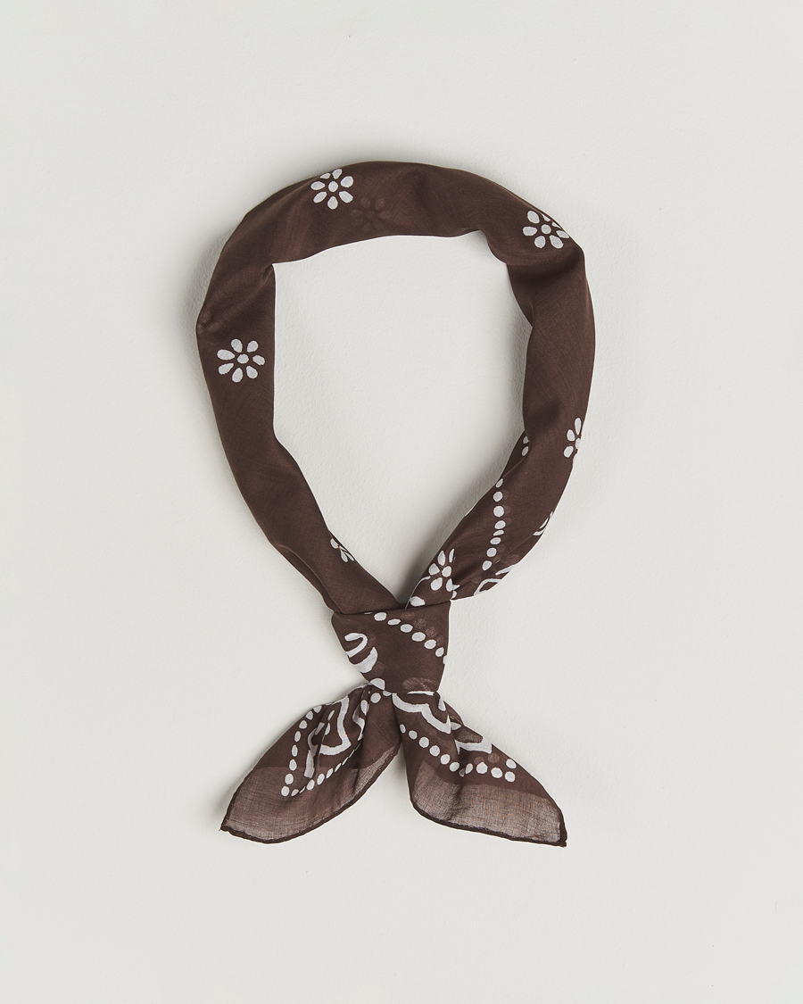Men | Dress Scarves | Amanda Christensen | Cotton Voilé Printed Flower Bandana Brown