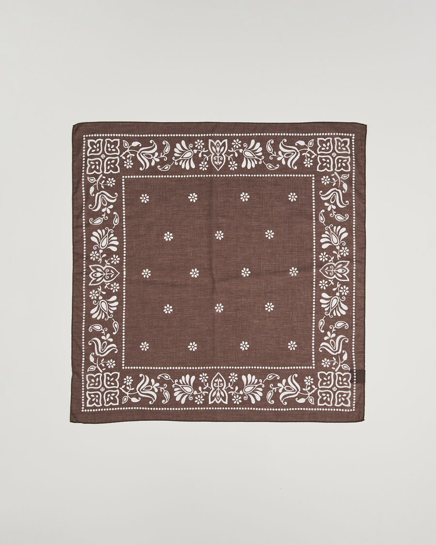 Men | Dress Scarves | Amanda Christensen | Cotton Voilé Printed Flower Bandana Brown