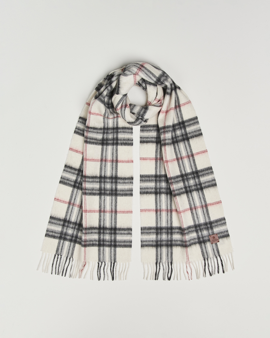 Men | Scarves | Amanda Christensen | Merino Wool Check Scarf Cream