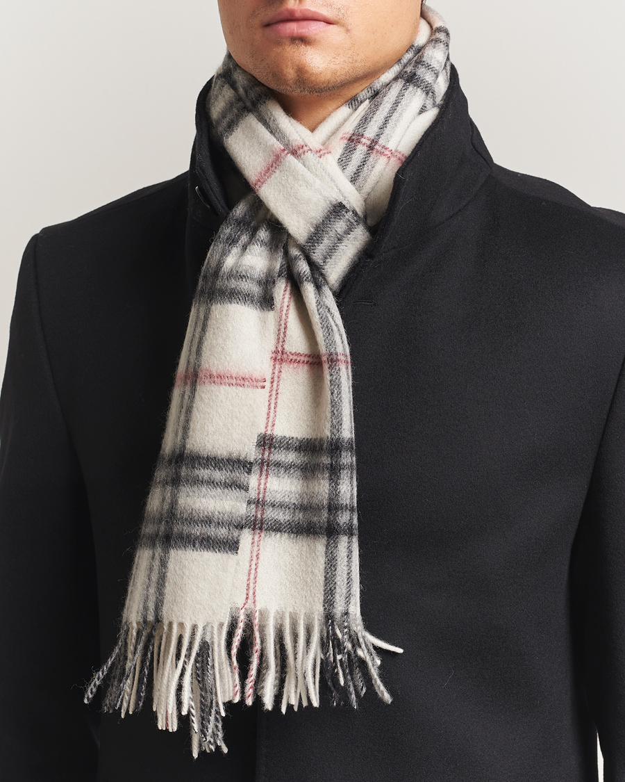 Men | Scarves | Amanda Christensen | Merino Wool Check Scarf Cream