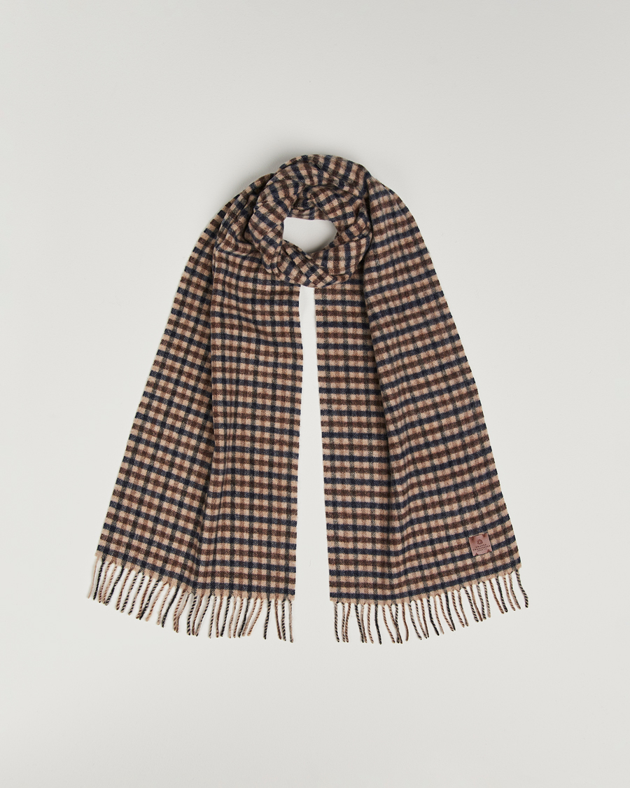 Men | Scarves | Amanda Christensen | Merino Wool Check Scarf Navy/Beige