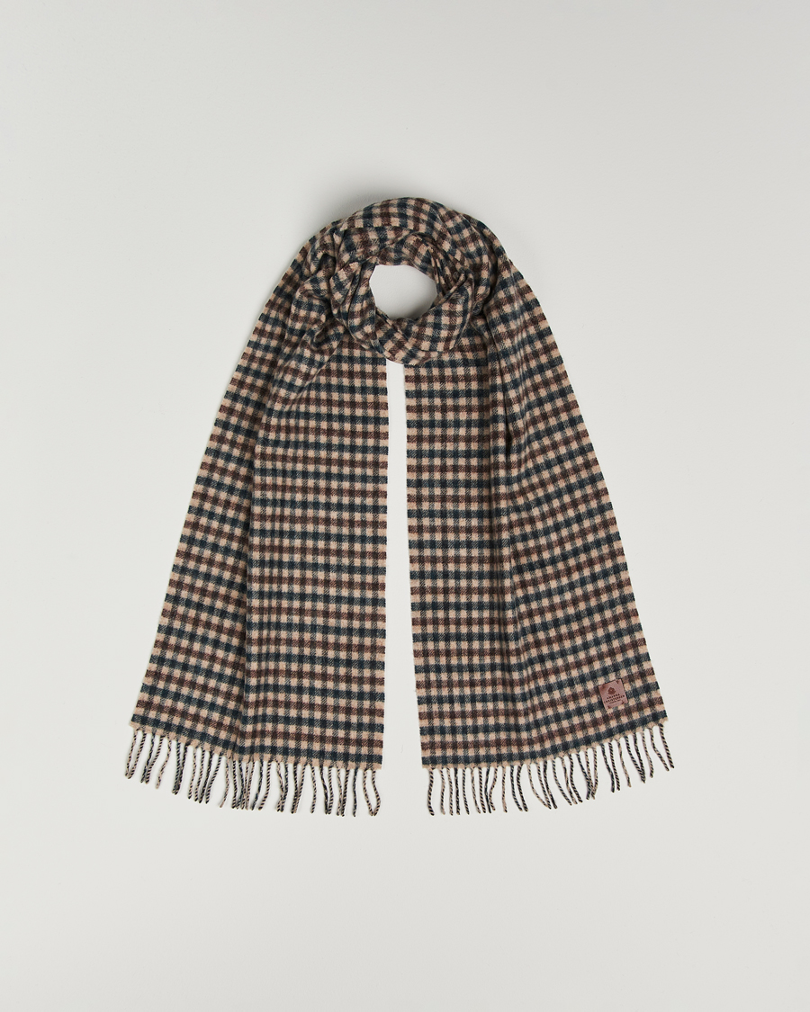 Men | Scarves | Amanda Christensen | Merino Wool Check Scarf Green/Brown