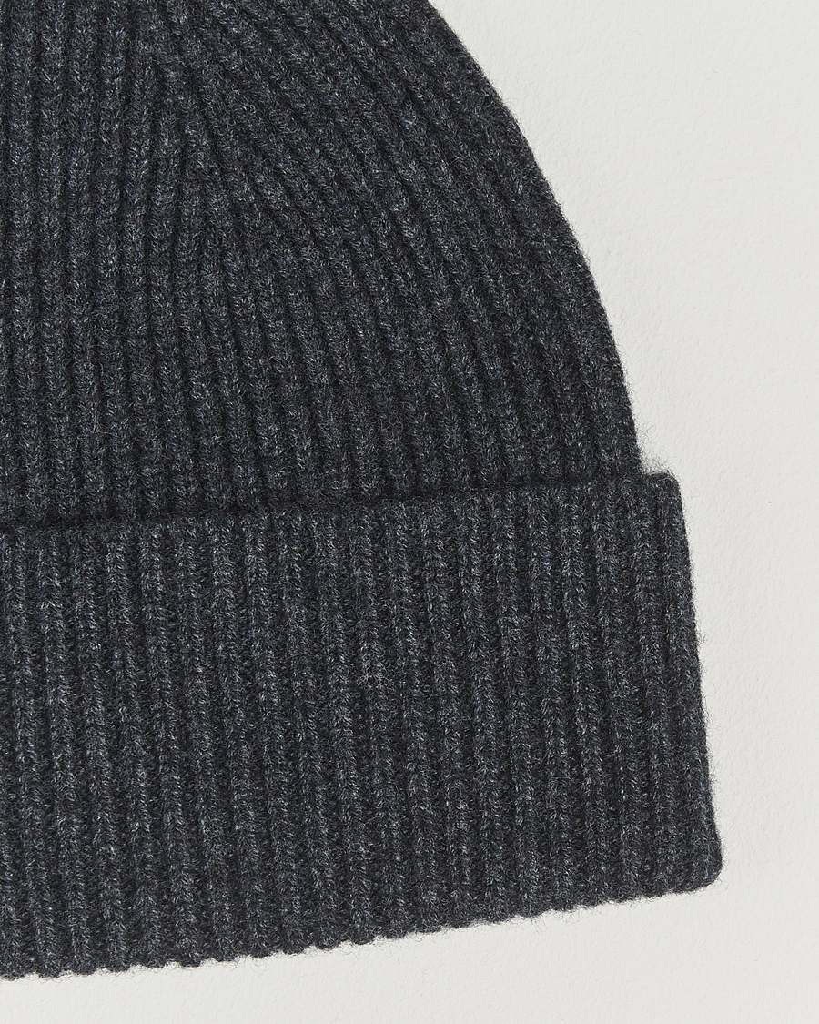 Men | Beanies | Amanda Christensen | Rib Knitted Merino Wool Cap Anthracite Melange