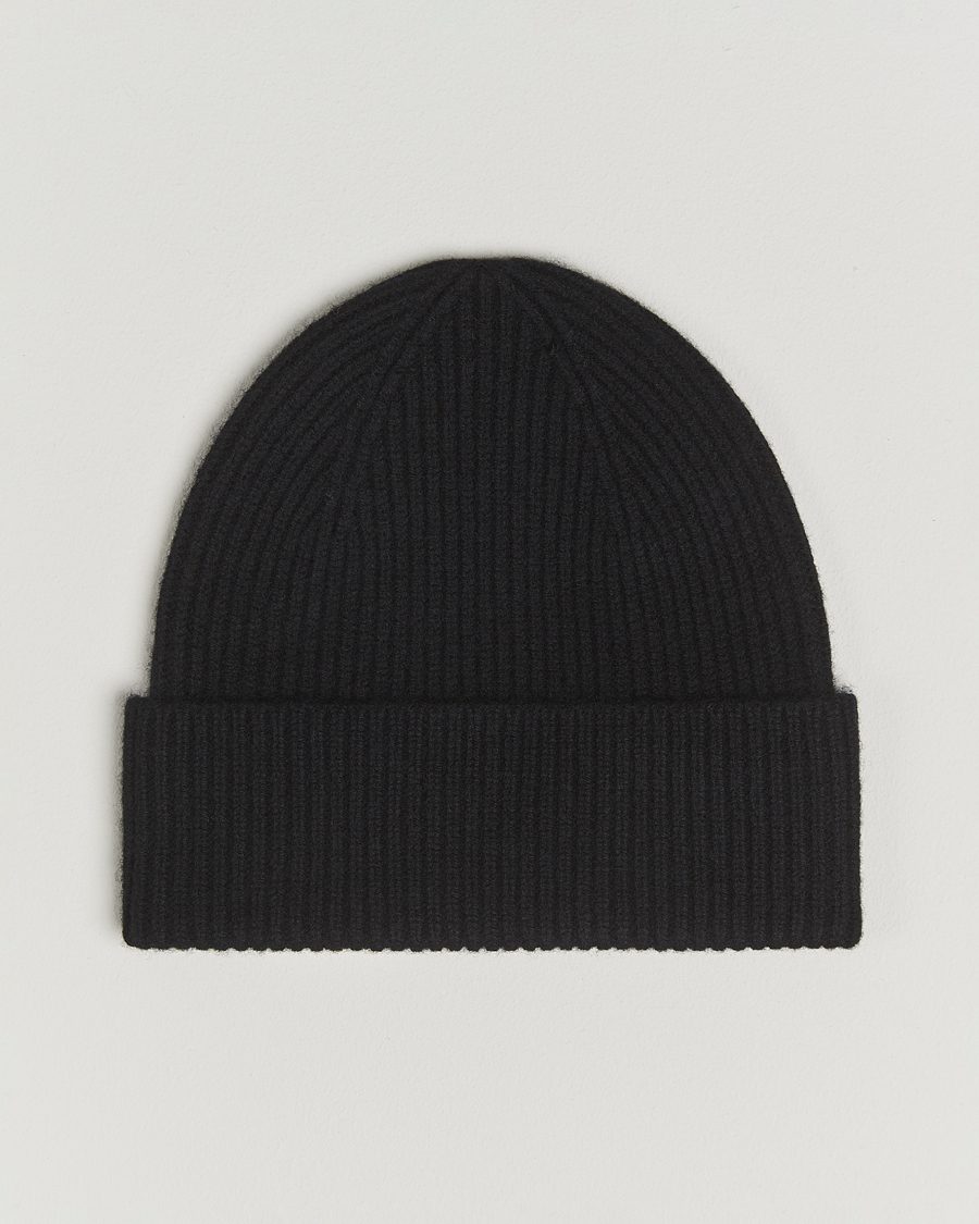 Men | Beanies | Amanda Christensen | Rib Knitted Merino Wool Cap Black