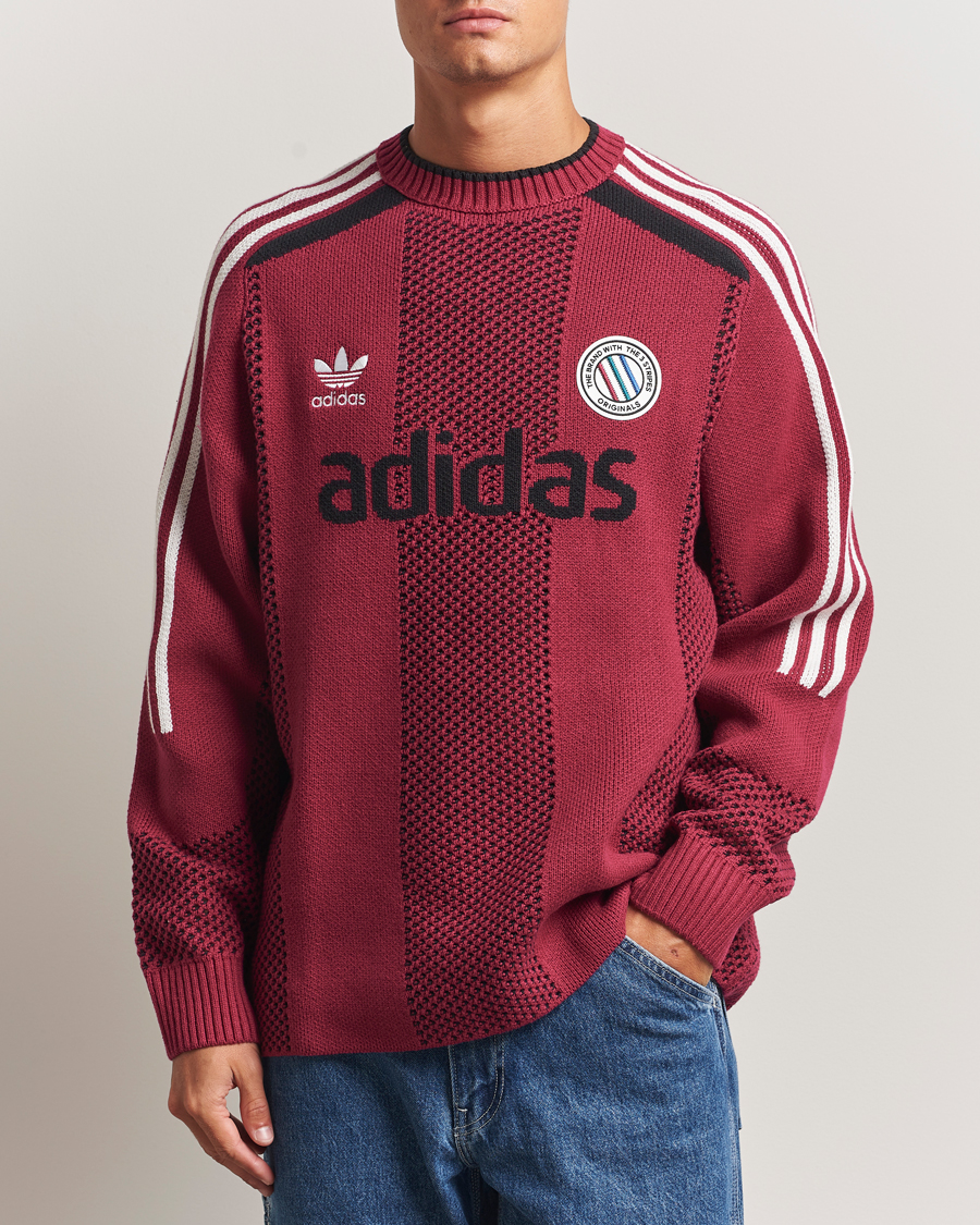 Men | Sweaters & Knitwear | adidas Originals | Knitted Football Sweater Legacy Burgundy